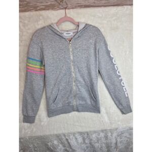 SoulCycle Womens‎ Gray Neon Rainbow Stripe Zip Up Hoodie Sweatshirt Medium